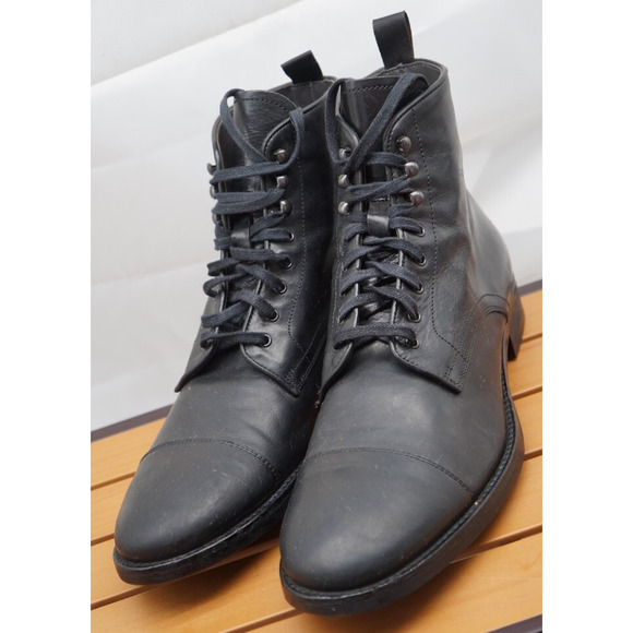 TO BOOT NEW YORK 'Richmond' Matte Black Leather Cap Toe Boots Size US 10 - D - Picture 1 of 12